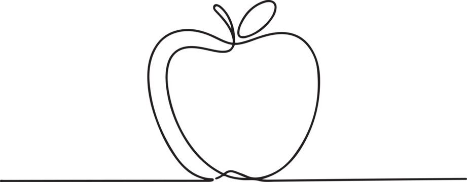 continuous line art drawing of apple fruit.one line vector illustration with out background