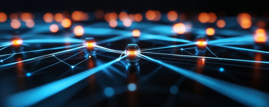 Digital Network Connections Glowing Nodes and Data Streams. Abstract Futuristic Concept. Connected Data, Network, Technology