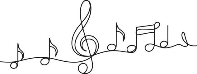 Continuous one line drawing of music column, treble clef and notes.one line vector illustration with out background © Misho x Mamun