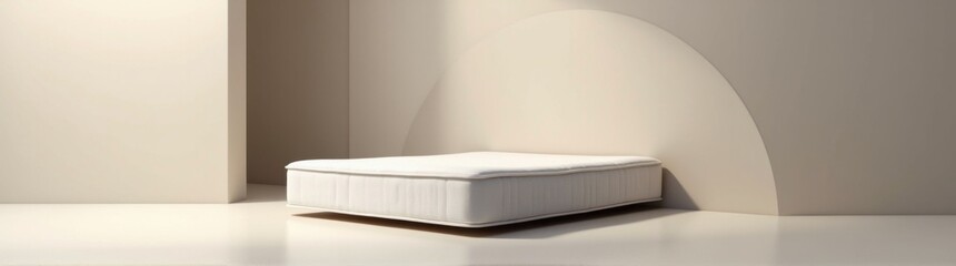 White mattress sitting on a white floor in a room