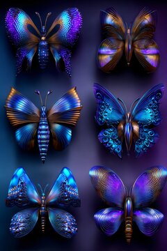 collection of rare fantasy butterflies, magical ethereal butterflies in a fantasy collection, enchanted mythic butterflies with luminous wings