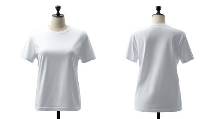 Front and back view of white t-shirt isolated on transparent background