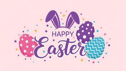 Easter celebration with bunny ears and colorful eggs