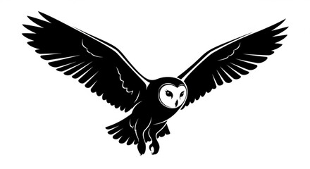 Obraz premium Black silhouette of an owl in flight with outstretched wings
