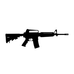 Silhouette of a black assault rifle on a plain