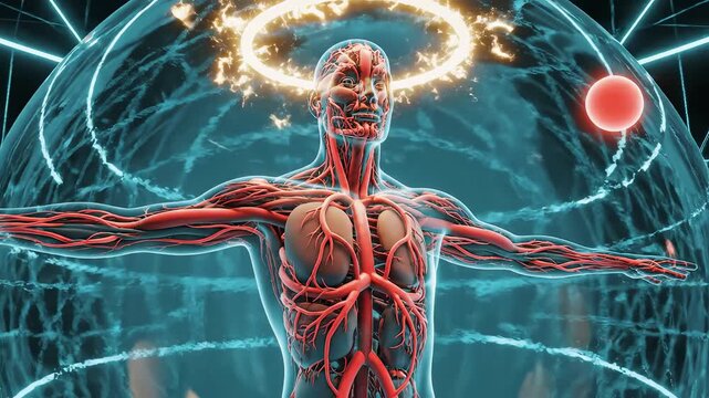 Human anatomy with glowing halo