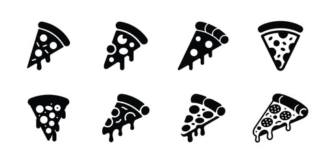 Black and white pizza slice illustrations set