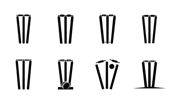 Cricket stumps and bails in various positions  sports equipment