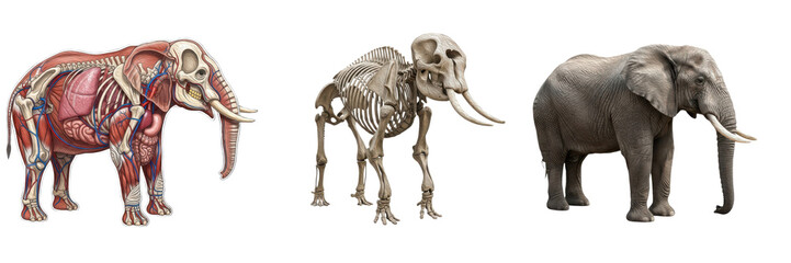 Obraz premium Isolated Elephant Anatomy Set with Skeleton, Internal Organs and Realistic Elephant – Transparent Background PNG