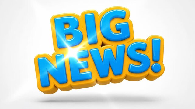 Big News Announcement Exciting Headline Bold Text 3 D Rendering Bright Yellow Orange Outline Blue Letters Sparkle Flash Light Effect Isolated White Background Professional Design Celebration