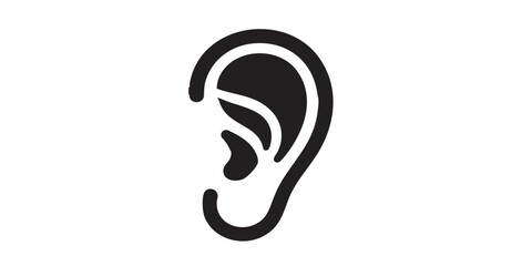 Ear vector icon, isolated on transparent background, black outline and filled style, minimal flat design