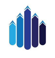 Blue Upward Growth Graph with Arrows: Abstract Financial Success, Data Infographic, and Corporate Progress Vector Icon.