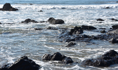 Glistening Tar Pit Rocks in the Ocean Waters