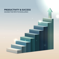 3D Staircase to Success with Upward Arrow for Business Growth and Productivity Concept