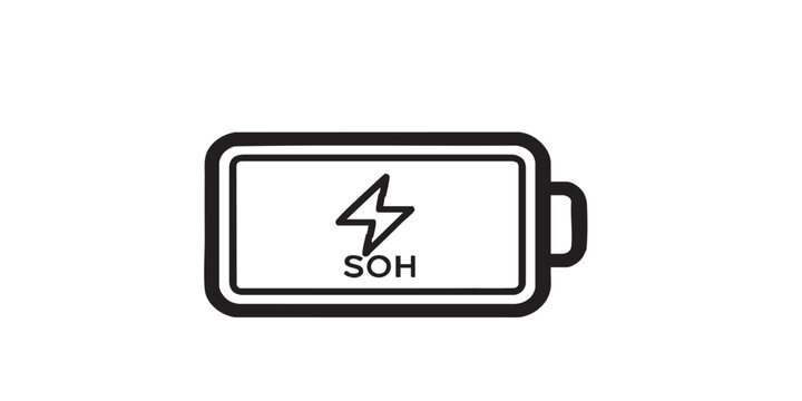 Battery vector icon, charging and electromobility symbol, state of health (SOH), isolated on transparent background, black outline and filled style, minimal flat design