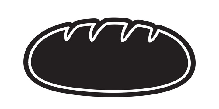 Bread vector icon, sourdough loaf symbol, bakery sign, isolated on transparent background, black outline and filled style, minimal flat design