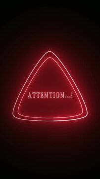 Red Neon Triangle Border with the Word ATENTION in the Center on a Dark Background