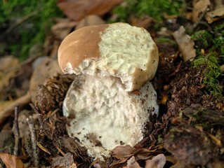 scientific examination of forest fungi surface exhibiting fine textures and earthy background © Nataliia