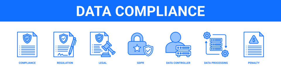 Obraz premium Data Compliance web banner icon set collection solid style.