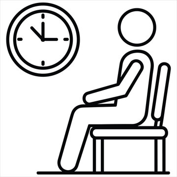 Patient Waiting Room Icon with Clock and Chair