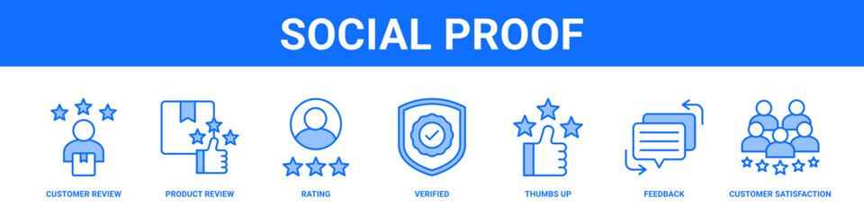 Social Proof web banner icon set collection solid style.