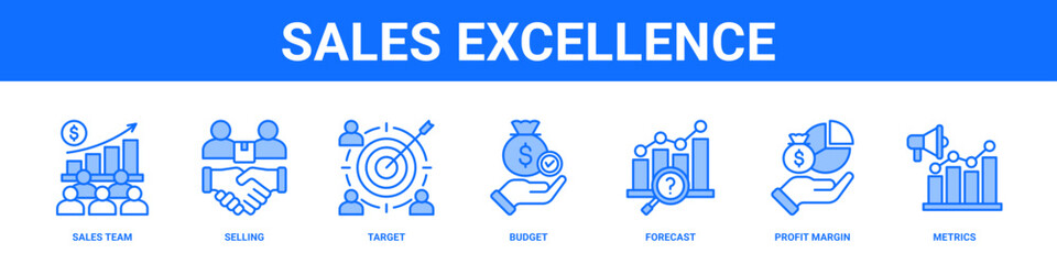 Sales Excellence web banner icon set collection solid style.