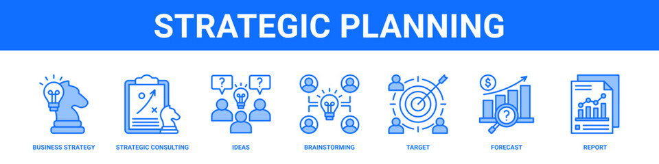 Strategic Planning web banner icon set collection solid style.