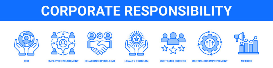 Corporate Responsibility web banner icon set collection solid style.