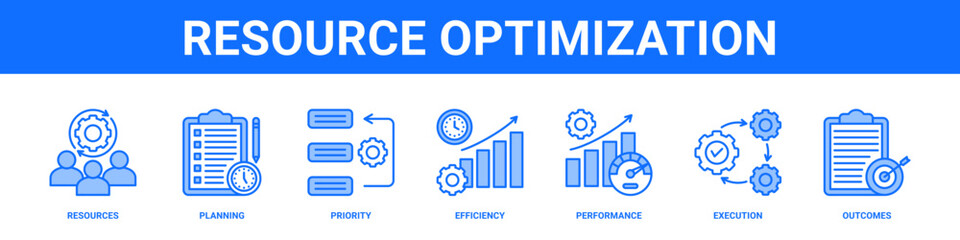 Resource Optimization web banner icon set collection solid style.