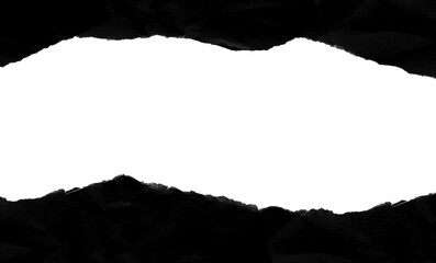 Black torn paper frame with rough ripped edges creating bold contrast for modern design backgrounds