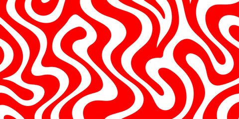 Seamless vector illustration of a geometric textile design featuring a red and white striped pattern with retro wave lines for decorative fabric wallpaper and artistic backdrop ornament