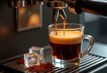 Fototapeta premium Concentrated Ristretto Espresso Shot Craft Process Rich Shot Glass Dimensions