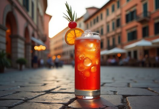 Detail-Rich Aperol Spritz Drink at Historic City Piazza Captured in Stunning 8K Resolution