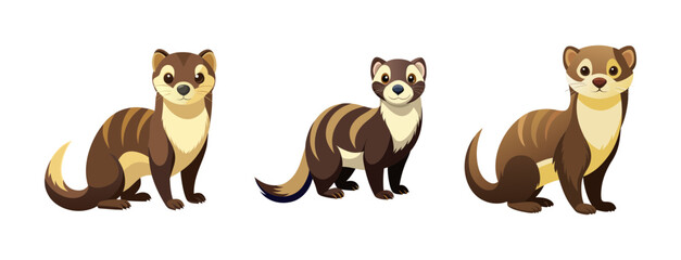 Fototapeta premium A set of cute ferret illustrations in different poses on a transparent background
