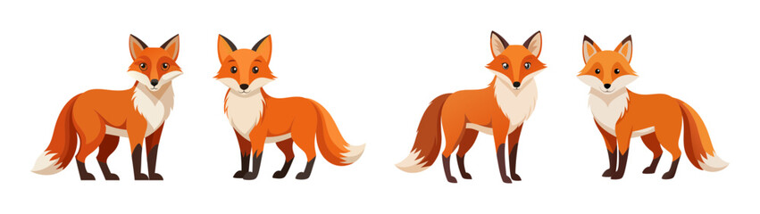 Obraz premium A set of four cute foxes in a flat, minimalist vector illustration style