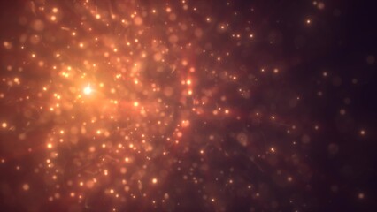 Obraz premium Abstract yellow gold energy particles and dots glowing festive with bokeh effect and blur background