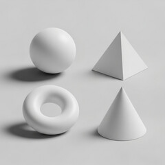 Geometric shapes in minimalist style with soft lighting on white background for abstract design