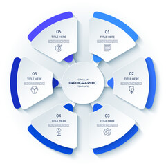 Infographic circular template with 6 steps, options. Round chart, cycle diagram that can be used for report, business analytics, data visualization, presentation.