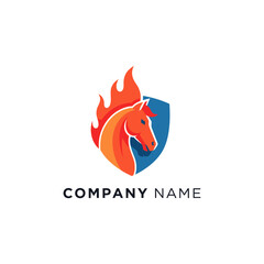 Horse Head Shield Emblem Logo Design.