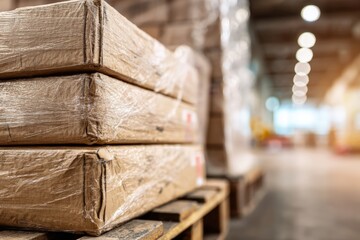 Close-Up of Stacked Poultry Cartons on Pallet in Warehouse Setting