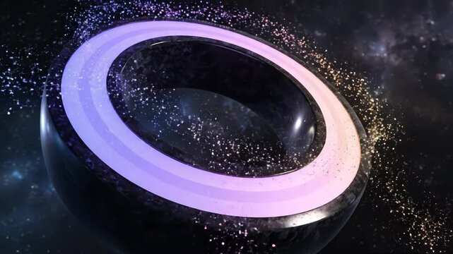 Futuristic spacecraft flying through galaxy with stunning cosmic background