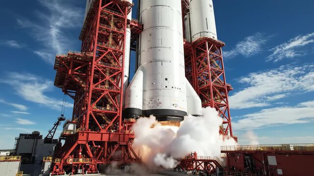 Rocket on Launch Pad with Smoke