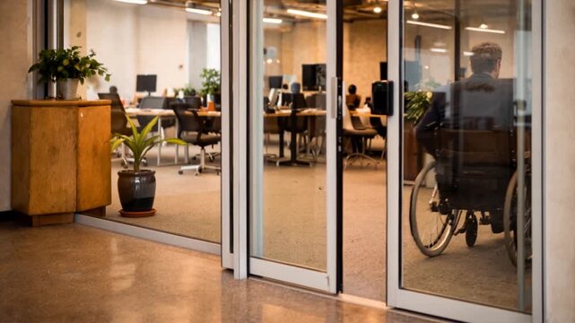 Barrier-free workplace entrance with card reader