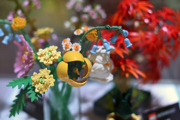 Naklejka premium Warsaw, August 6, 2024. A bouquet made of Lego. 