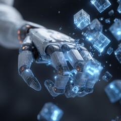 Naklejka premium AI robot hand manipulating holographic data