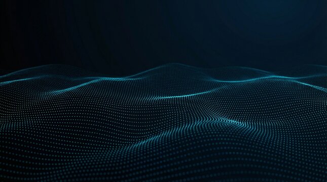 Abstract Digital Wave Grid With Blue Light On Dark Background