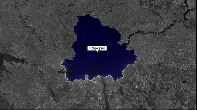 Volgograd Russia Oblast Satellite Map With Highlighted Border Region Animation
