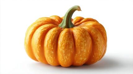 Obraz premium Vibrant orange pumpkin with green stem against white background.
