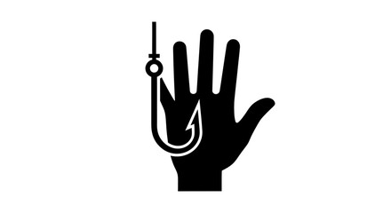 Obraz premium Black silhouette of a hand caught on a fishing hook.
