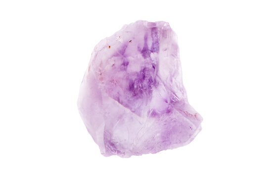 Natural amethyst crystal hematite or goethite cluster with purple gemstone formations, isolated on white background. Raw quartz mineral specimen showcasing geological beauty and crystalline structure.